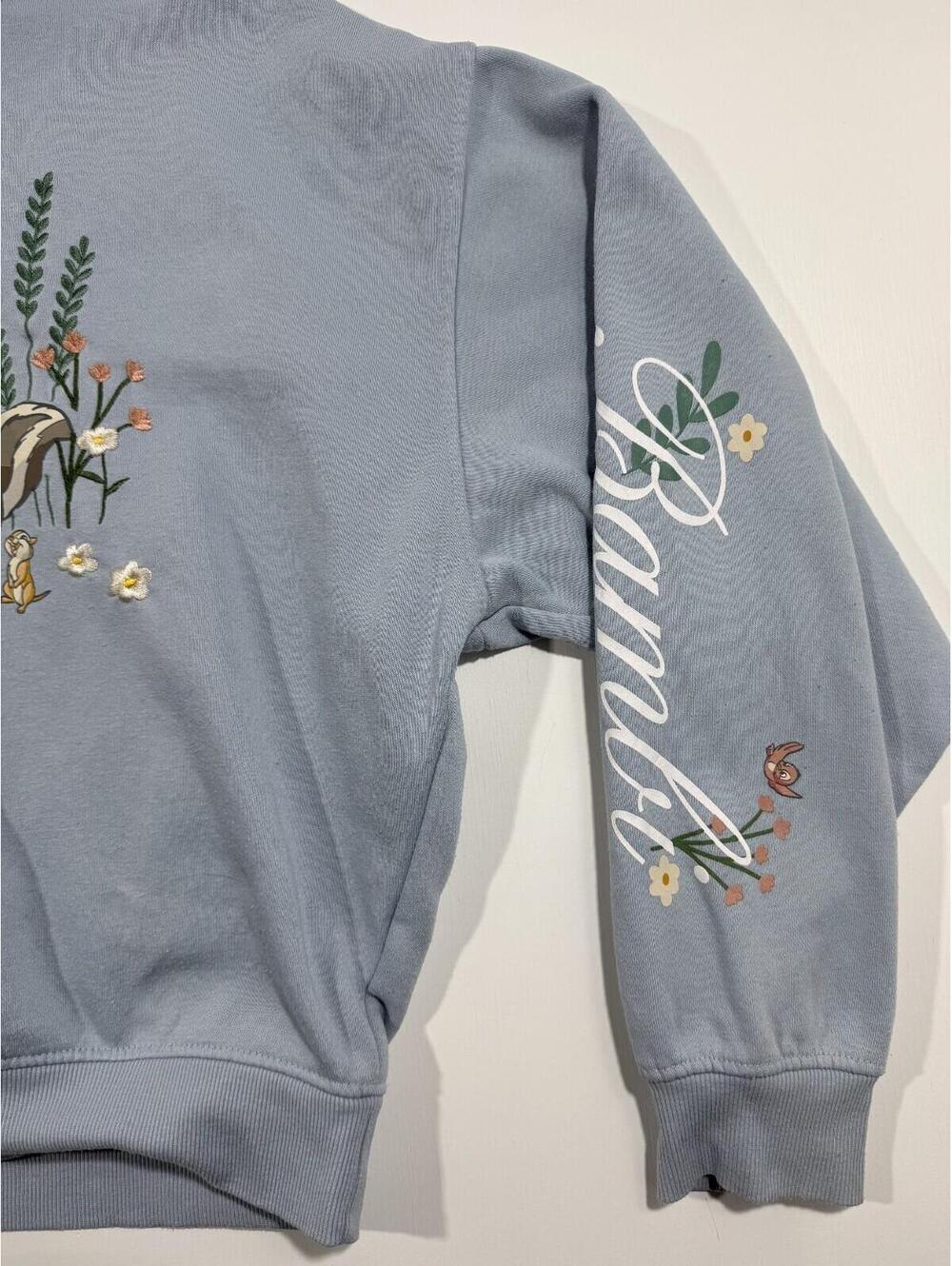 Disney Bambi Sweatshirt Womens Medium Blue Embroidered Crewneck Thumper Flower - Picture 6 of 9